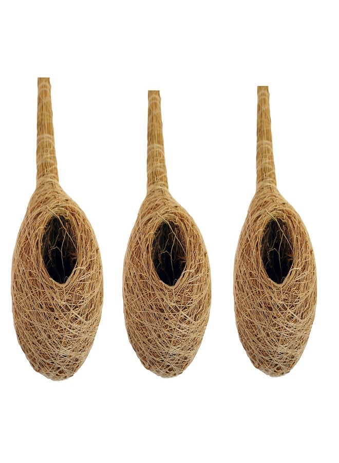 USIRA Safest Round Organic Bird nest Purely Handmade Sparrow/Small Birds,Natural Vetiver Root Bird Nest with 1 Artificial Bird Combo Pack of 3 - Image 1